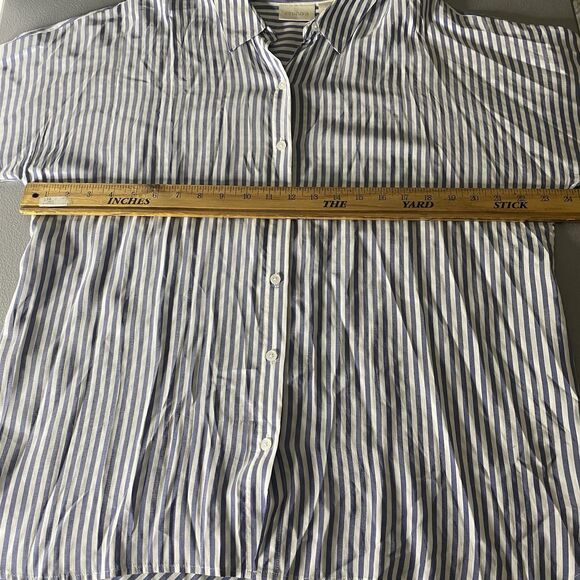 CHICO'S Tunic Button Down Striped Rayon Oversized 3/4 Sleeve XL Womens 2 Blue - Picture 6 of 7
